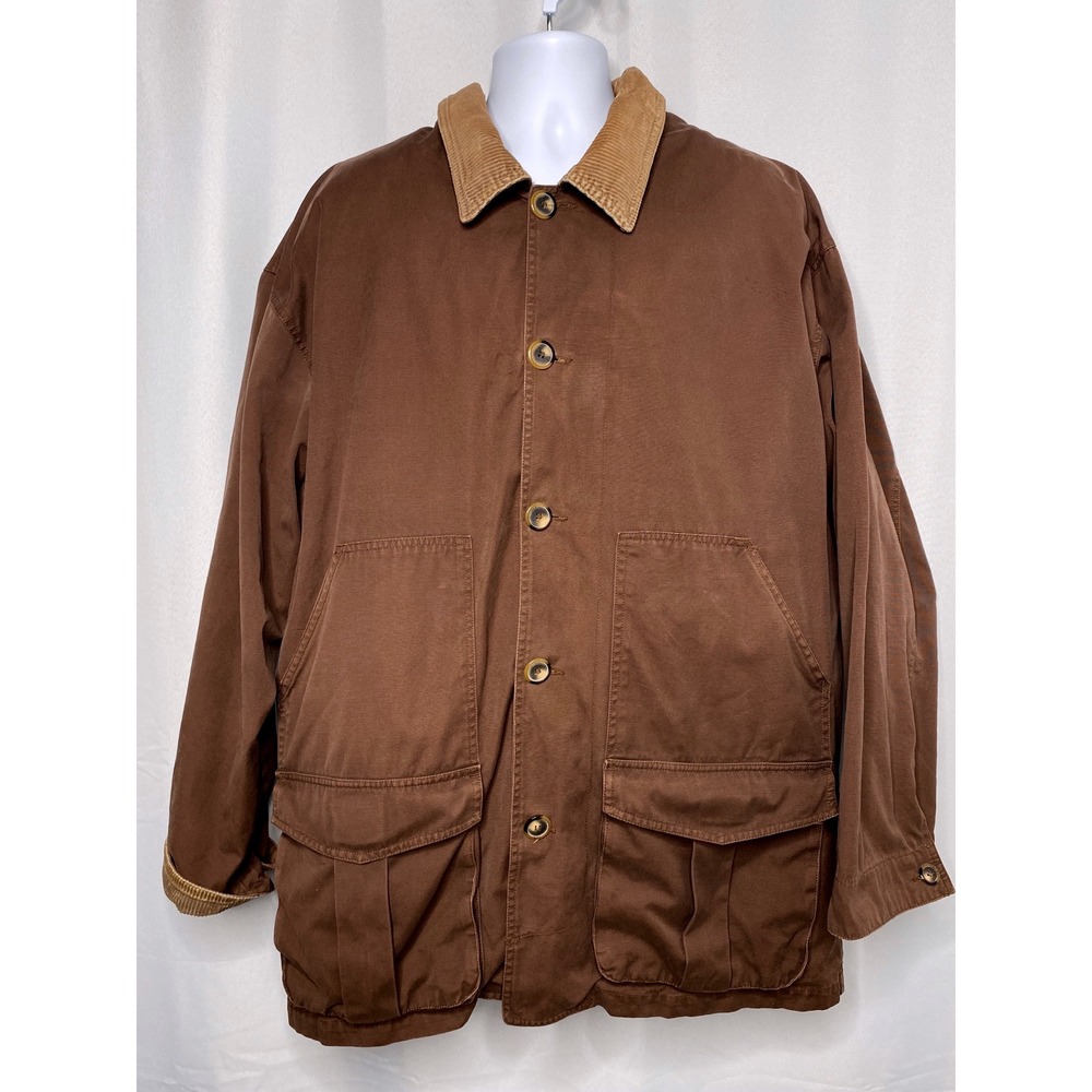 Woodlake Mens Brown Canvas Barn Coat Plaid Flannel Lined Corduroy Trim XL 02202